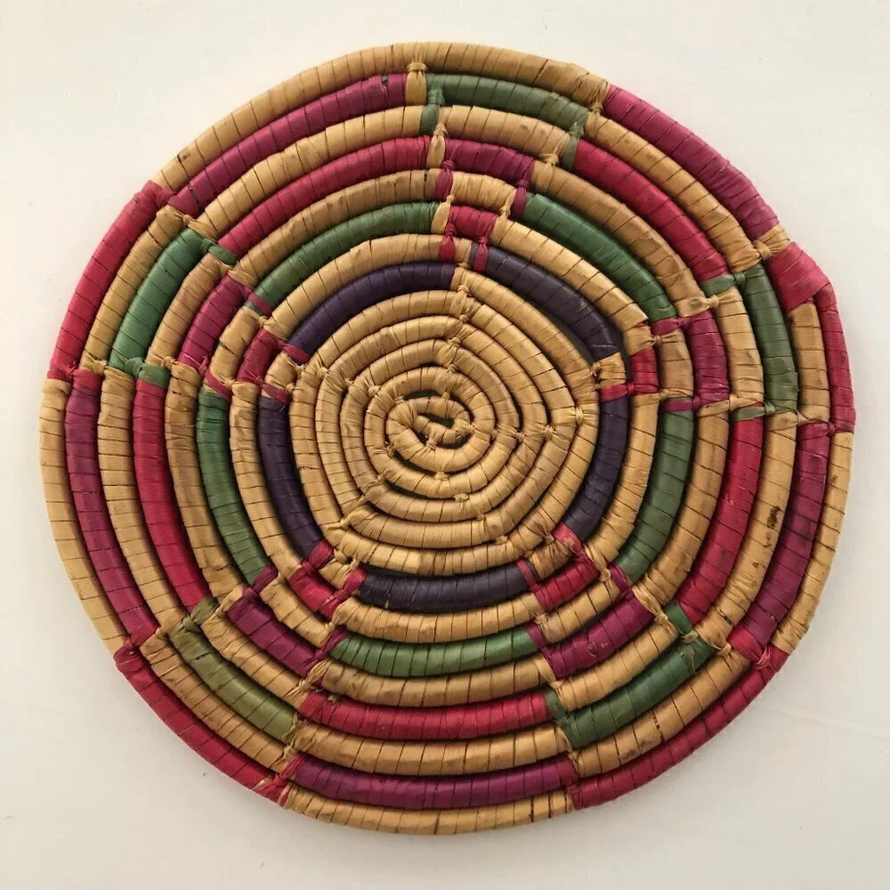 Vintage Hand Woven Basket Coiled Trivet  7.5